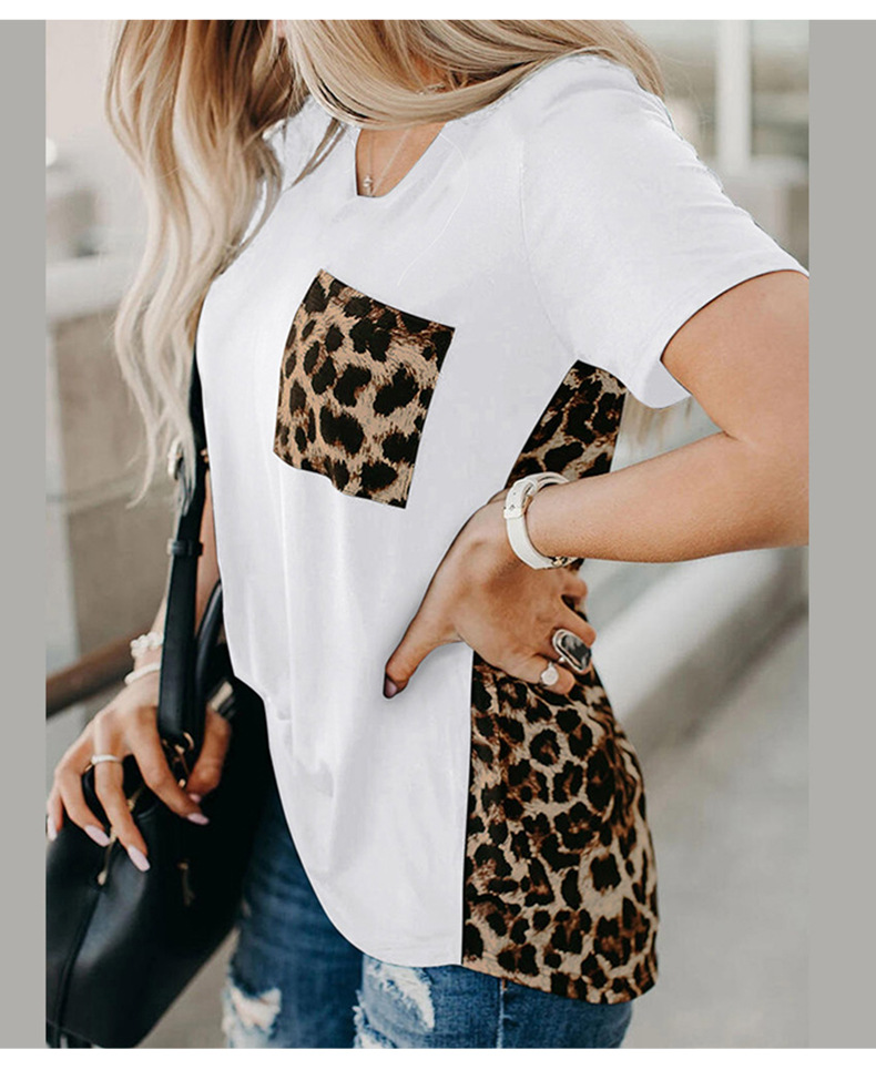 leopard stitching knitted short-sleeved t-shirt  NSSI30832