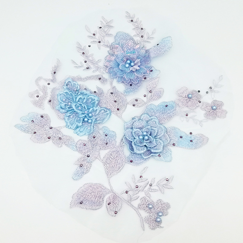 Three-dimensional embroidery Nail bead Hot stamping Embroidery Lace Flower lace clothing Wedding dress patch Patch Sticker manual accessories