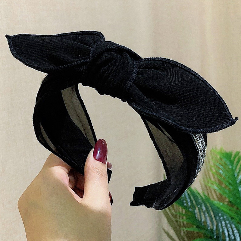 Korean Polka Dot Mesh Yarn Rhinestone Fabric Hair Accessories Bow Tie Knot Wide Side Headband Hair Hoop Wholesale Nihaojewelry display picture 3