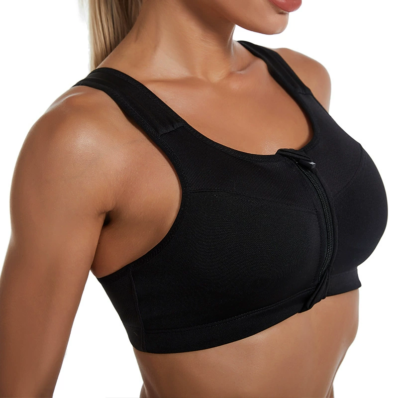 Sports Bra with Front Zipper, Wireless Shockproof Support, Racerback, Sizes S–5XL