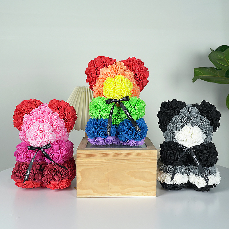 Valentine's Day Gift Creative 25cm Rose Flower Bear Gift Box Pe Flower Romantic Foam Bear Bebear display picture 2