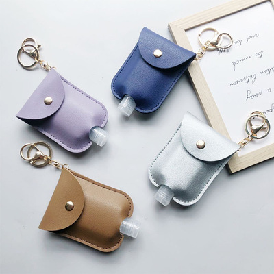 跨境热卖皮质便携式免洗手液瓶保护套可爱创意消毒酒精钥匙扣挂件|ms