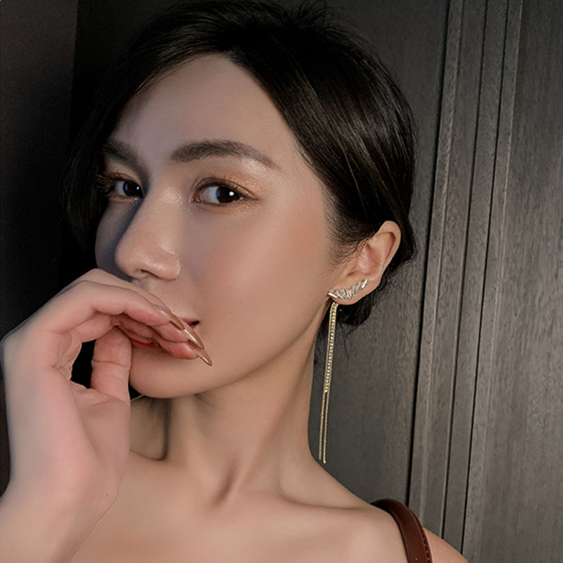 Boucles D&#39;oreilles Coréennes Longues En Diamant Brisé En Zircon Pour Femmes display picture 5