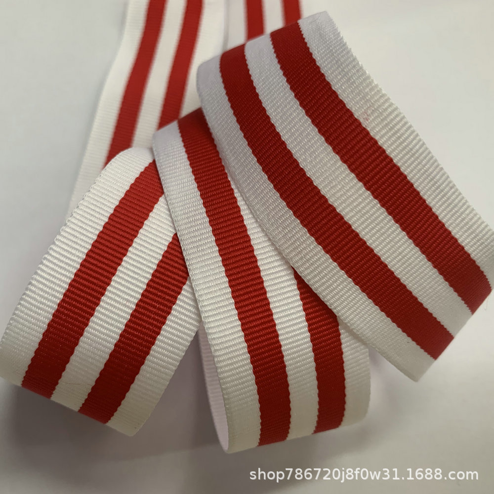 *(腾来）现货供应32MM红白间色间条织带服装鞋帽发饰品蝴蝶结织带