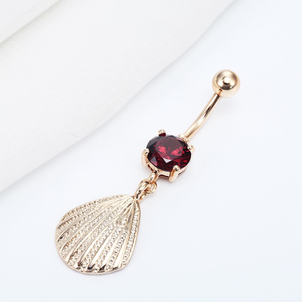Simple Shell Pendant Belly Button Piercing With Shiny Zircon_voghion.com