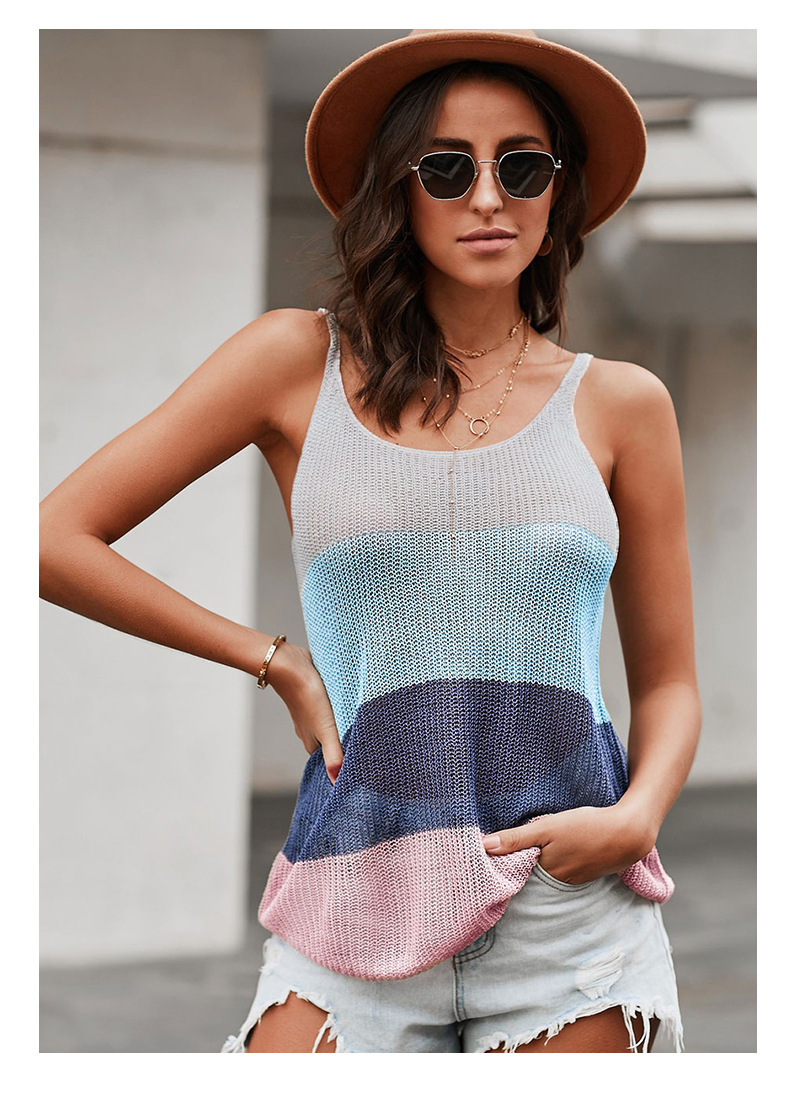 knitted camisole hit color summer new casual round neck thin shoulder strap top NSSI2561