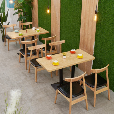 北欧实木餐椅子网红店现代甜品奶茶店西餐咖啡厅餐厅饭店桌椅组合|ms