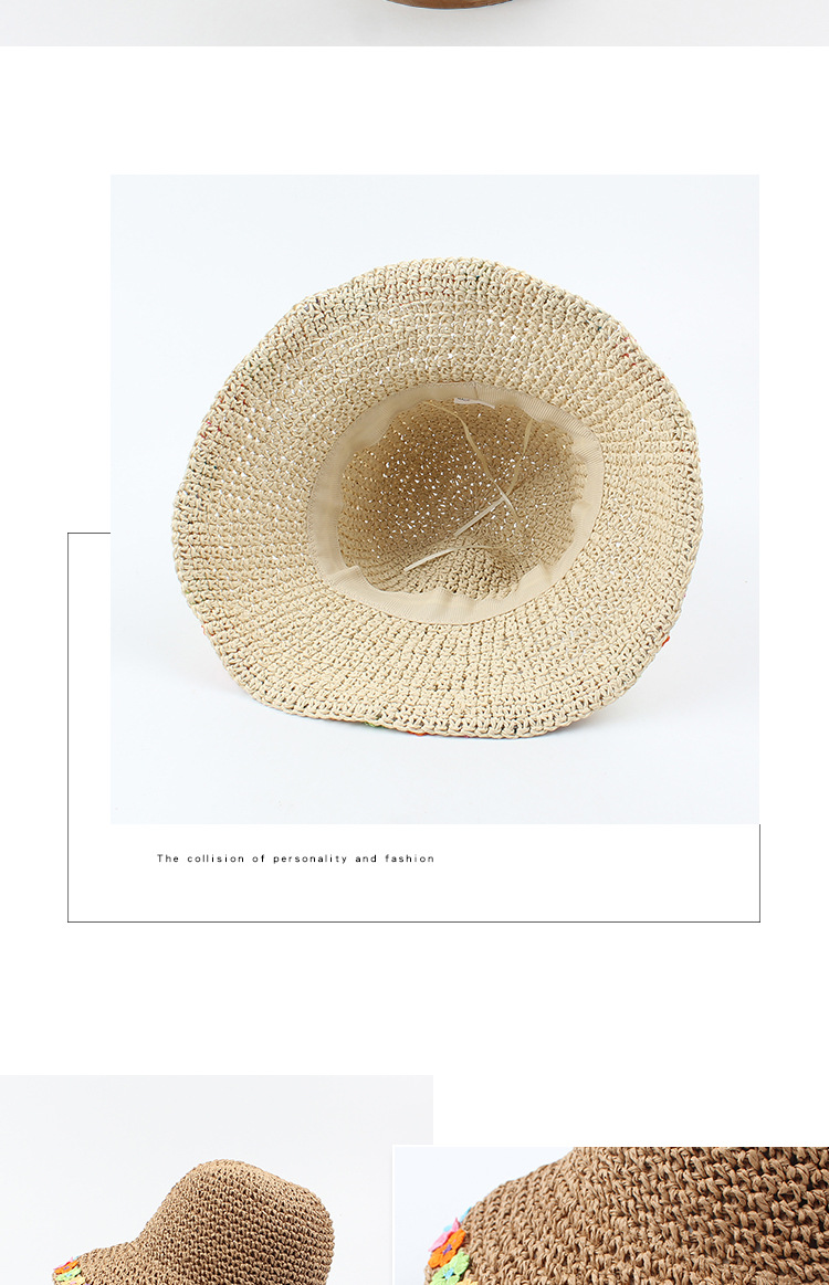 Straw Hat Summer Color Flower Foldable Sun Hat Beach Sunscreen Breathable Hat Wholesale Nihaojewelry display picture 6