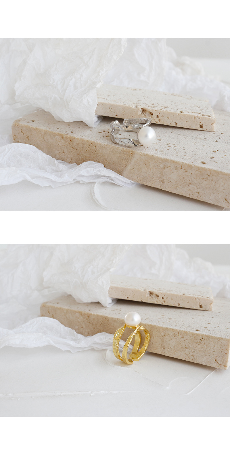 Fashion Solid Color Sterling Silver Open Ring Plating Inlay Pearl 925 Silver Rings