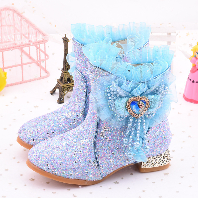 Girls Boots Short Boots Autumn and Winter New Children High Heel Boots Princess Boots Fleece Warm Cotton Boots Little Girls Winter Boots