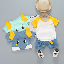 男童可愛夏裝新款兒童寶寶卡通拼色圓領短袖T恤童套裝兩件套批發