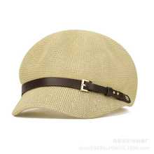 新款春秋網紅皮帶針織帽八角帽時尚潮流帽子女逛街出游遮陽帽