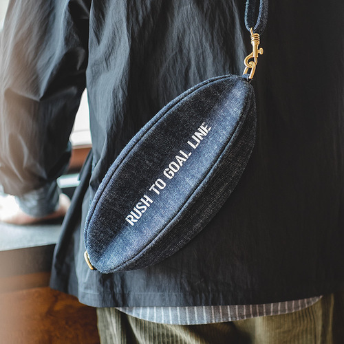 Maden Workwear Retro Denim Crossbody Rugby Chest Bag with Denim Letters, High-Capacity Men's Trendy Shoulder Bag for Commuting