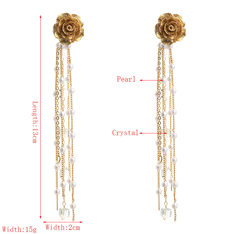 Korean Fashion High-end Luxury Golden Flower Pearl Earrings S925 Silver Needle Tassel Earrings Wholesale Nihaojewelry display picture 1