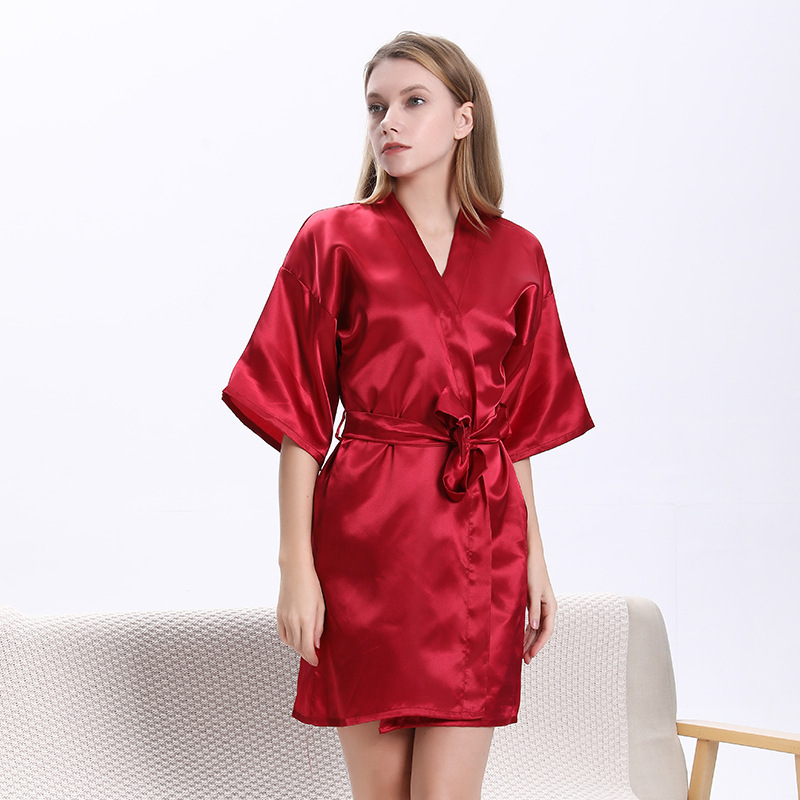 Cross-border Ice Silk Pajamas Summer Cardigan Bathrobe Thin Outwear Women's Home Nightgown Bride Bridesmaid Morning Gown