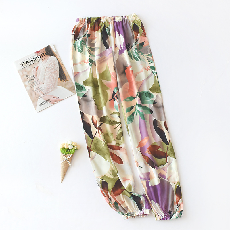 H水墨花卉コットン収納パンツ