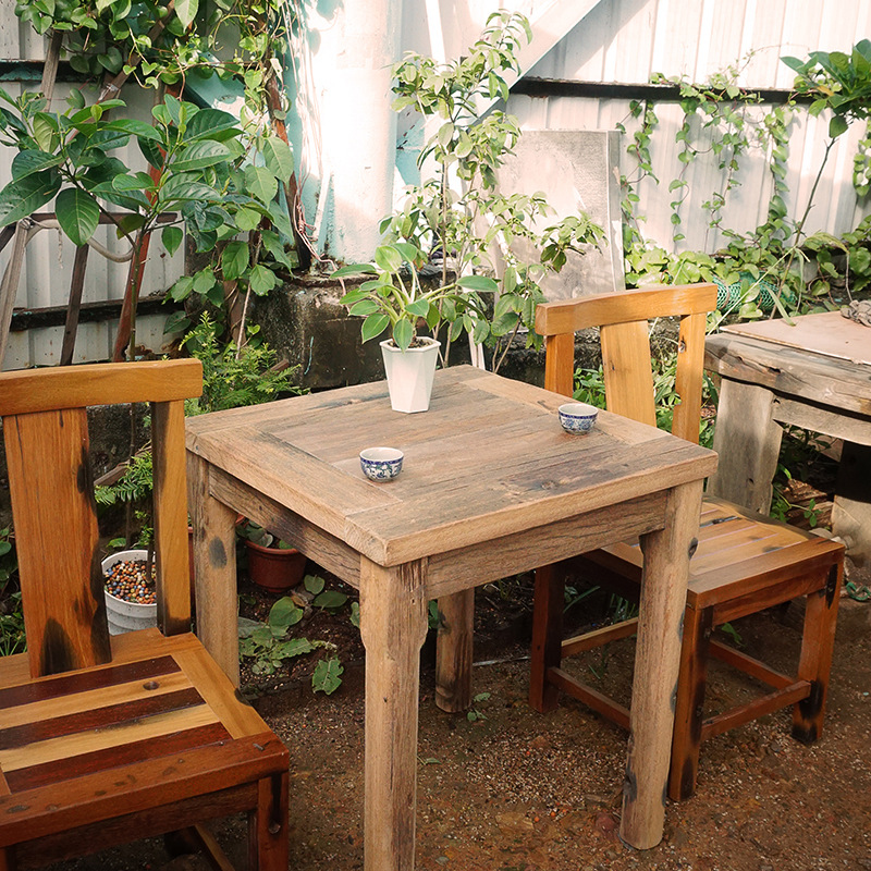 Solid Wood Dining Table Old Boat Wooden Weathered Small Square Table Balcony Courtyard Simple Coffee Table Milk Tea Shop Table and Chair Vintage Table