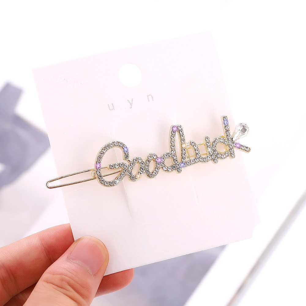 Corea del Sur Dongdaemun popular tocado elegante luz de lujo perla horquilla accesorios pelo aleación diamante rhinestone letra horquilla