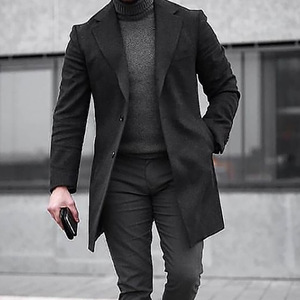 Tweed coat medium length coat slim solid color windbreaker man