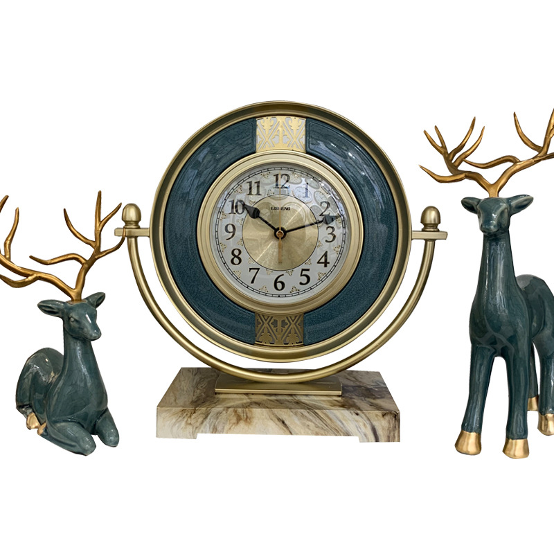 欧式小鹿座钟三件套复古创意数字座钟时尚轻奢装饰石英钟
