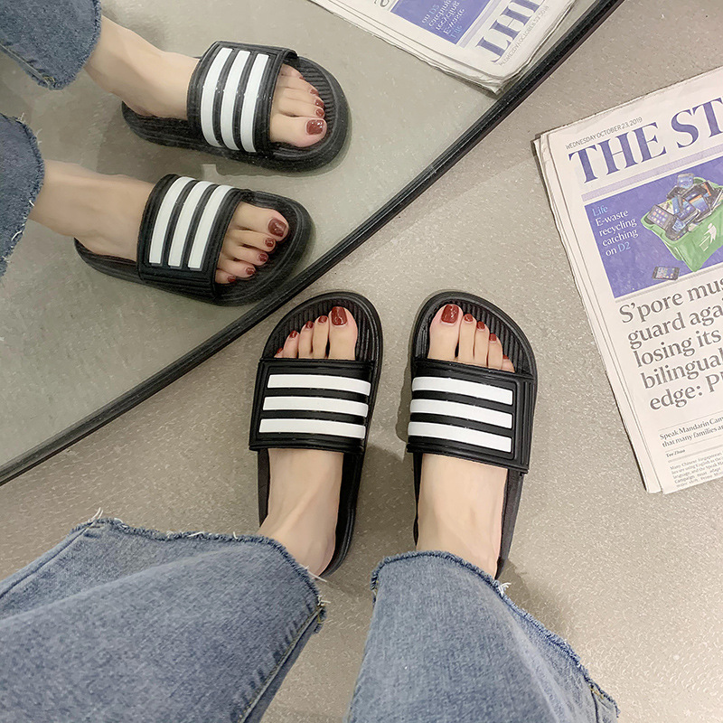 2020新款壹字拖條紋涼拖鞋女外穿休閑家居鞋室內戶外浴室平底拖鞋