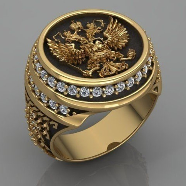 Unisex Gender Plating Design Hip-Hop Retro Eagle Alloy Plating Unisex Rings Men Signet Rings