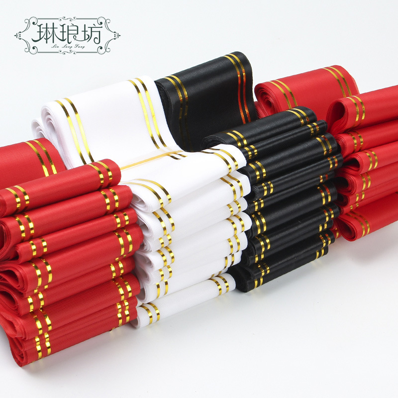 Banner de borde dorado feliz evento flor blanca cesta banner 7cm de ancho escritura tire flor banda banner tela cinta flor tienda suministros