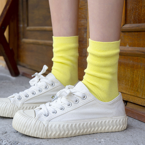 Socks for women summer candy color pile socks solid color Korean style ins trend solid color breathable macaron color mid-tube socks