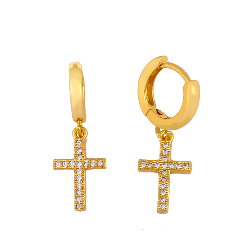 Classic Retro Cross Earrings Hip Hop Full Diamond Zircon Cross Earrings display picture 6