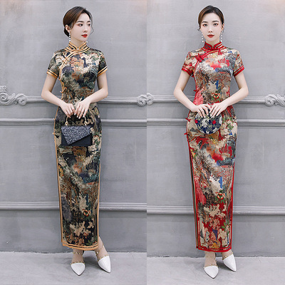 Chinese Dress cheongsam for womenRetro cheongsam double long cheongsam dress