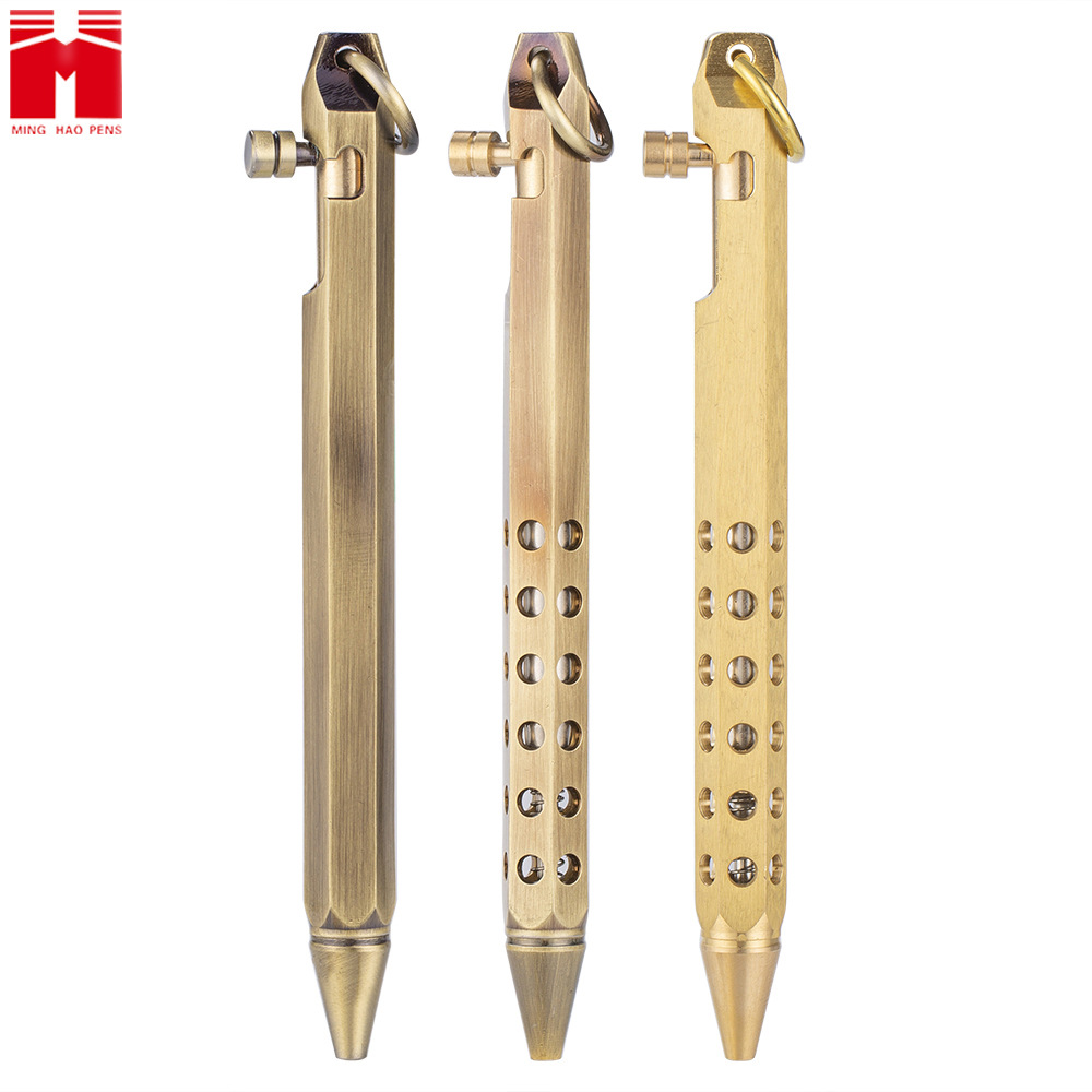 跨境热卖六棱黄铜笔签字笔复古黄铜笔手工机枪笔办公文具礼品笔|ms