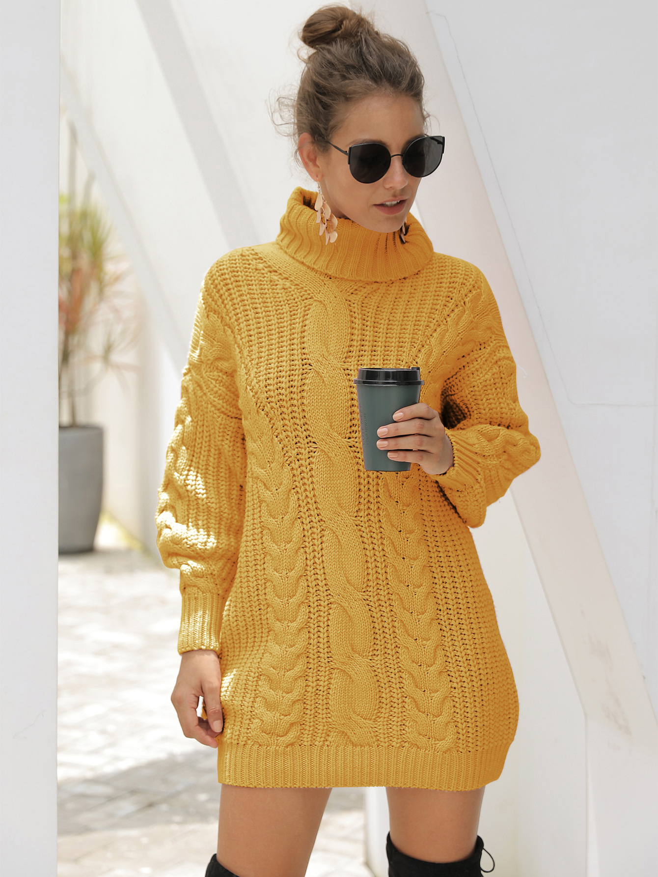 hedging mid-length high-neck twist knitted sweater NSSA39982