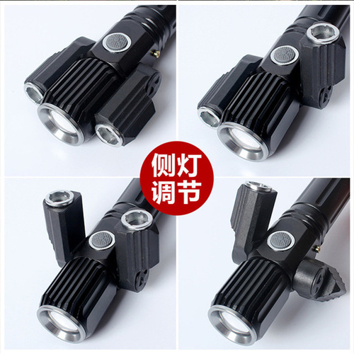 Cross-border new strong light flashlight multi-function T6 outdoor waterproof cycling lighting three-head rechargeable LED flashlight