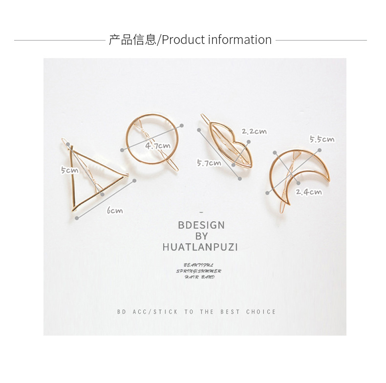 Exquisite Metal Round Triangle And Moon Hair Clip 6-piece Set display picture 2