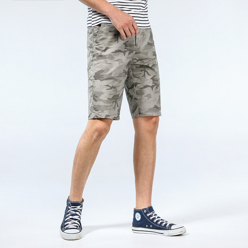 Summer camouflage shorts men's 2024 youth casual men's quarter pants European and American fashion slim beach pants men's pure cotton