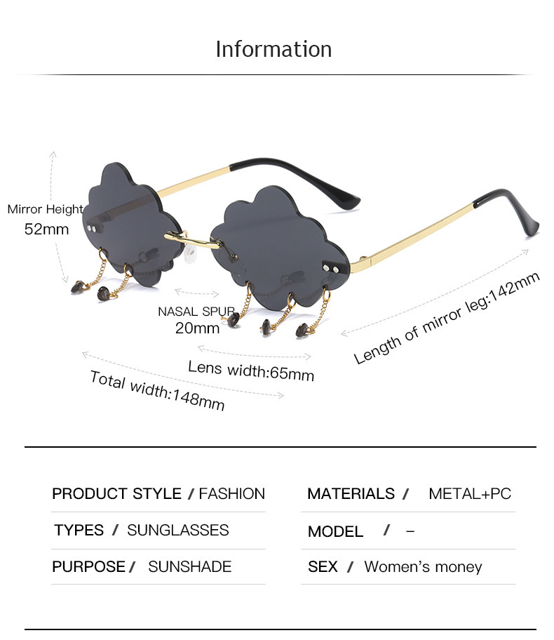 45g Weight Fashion Style Purple, Green, Gold, Black Color Fashion New Frameless Raindrop Ocean Film Cloud Sunglasses For Women 1