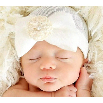 货源欧美婴儿用品 新生儿胎帽 婴幼儿全棉花朵造型帽 宝宝帽子批发