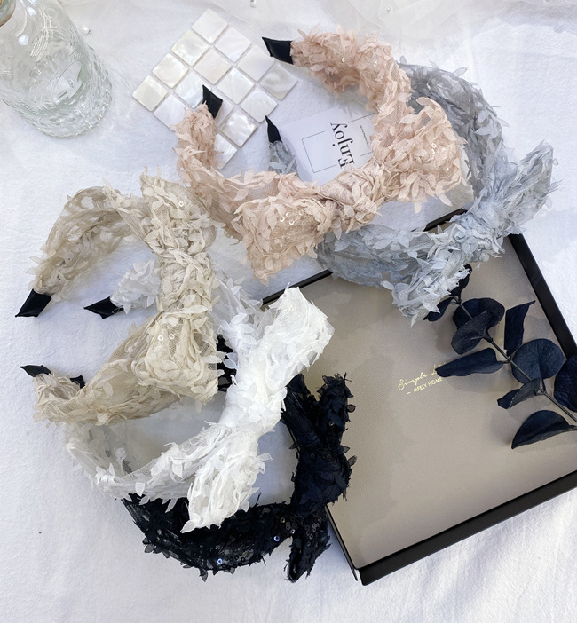 New Lace Sequin Headband Korean Headdress Summer Wide-brimmed Headband Out Bow Headband Wholesale Nihaojewelry display picture 23