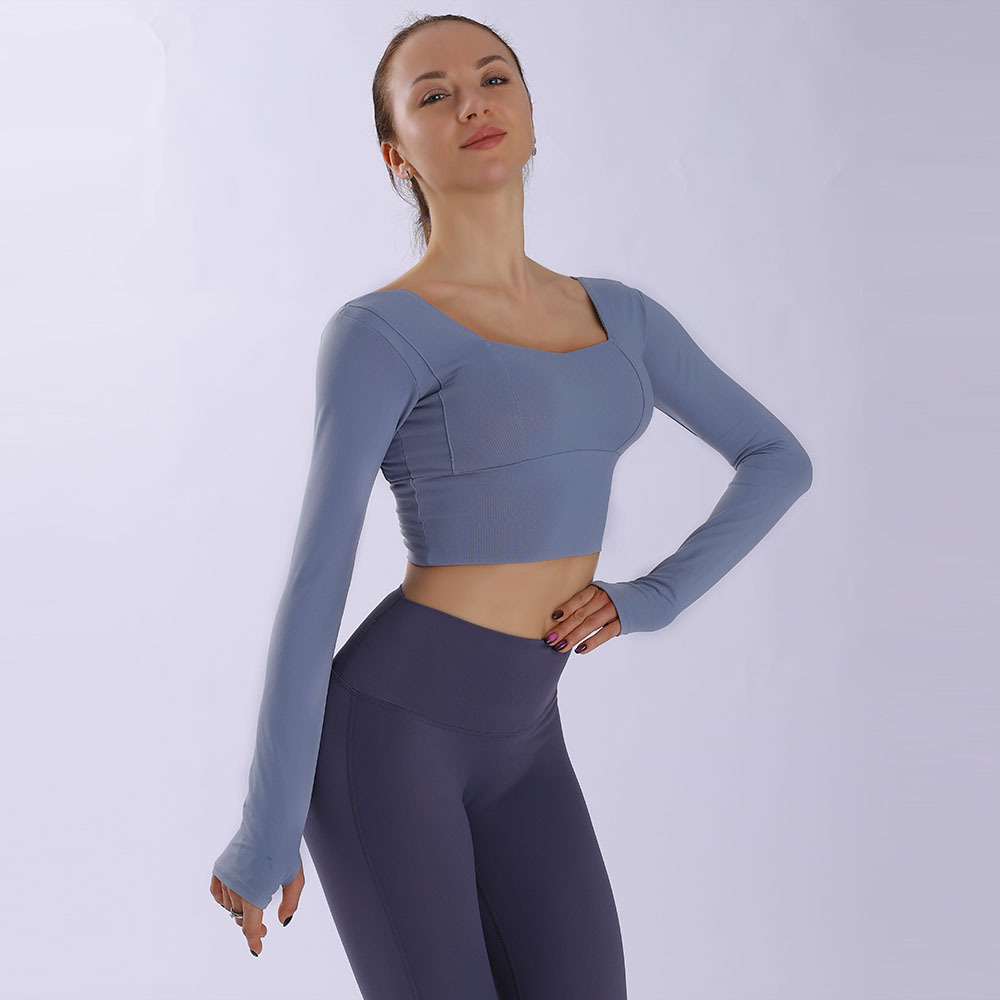 瑜伽上衣紧身显瘦弹力亚马逊秋冬速干瑜伽服长袖运动上衣健身服女