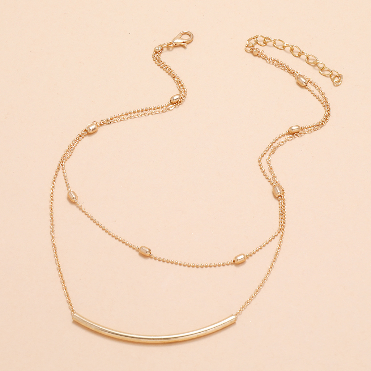 New Fashion Simple Double Layered Gold Thin Chain Small Tube Pendant Necklace display picture 5