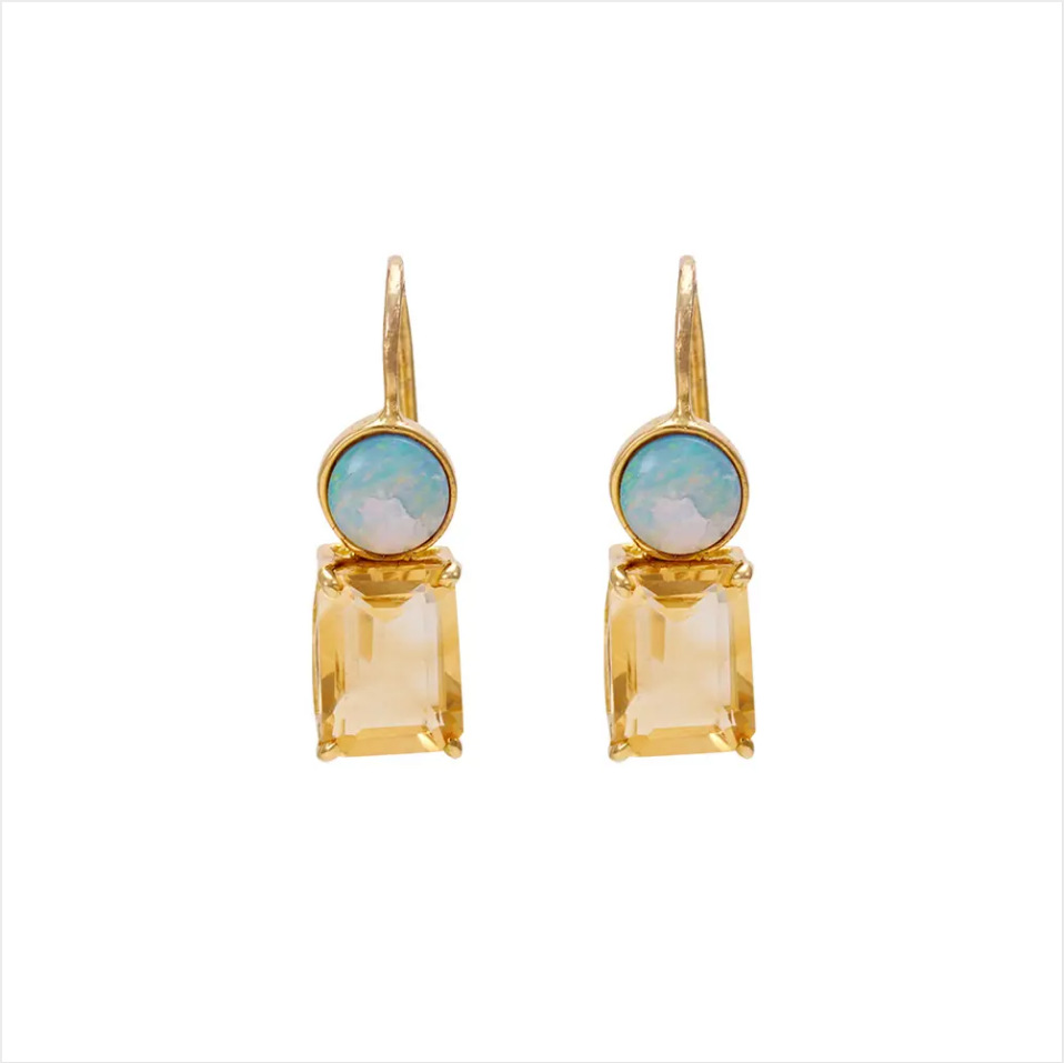 Korean Blue Topaz Earrings Simple Square Champagne Zircon Earrings Opal Earrings display picture 5