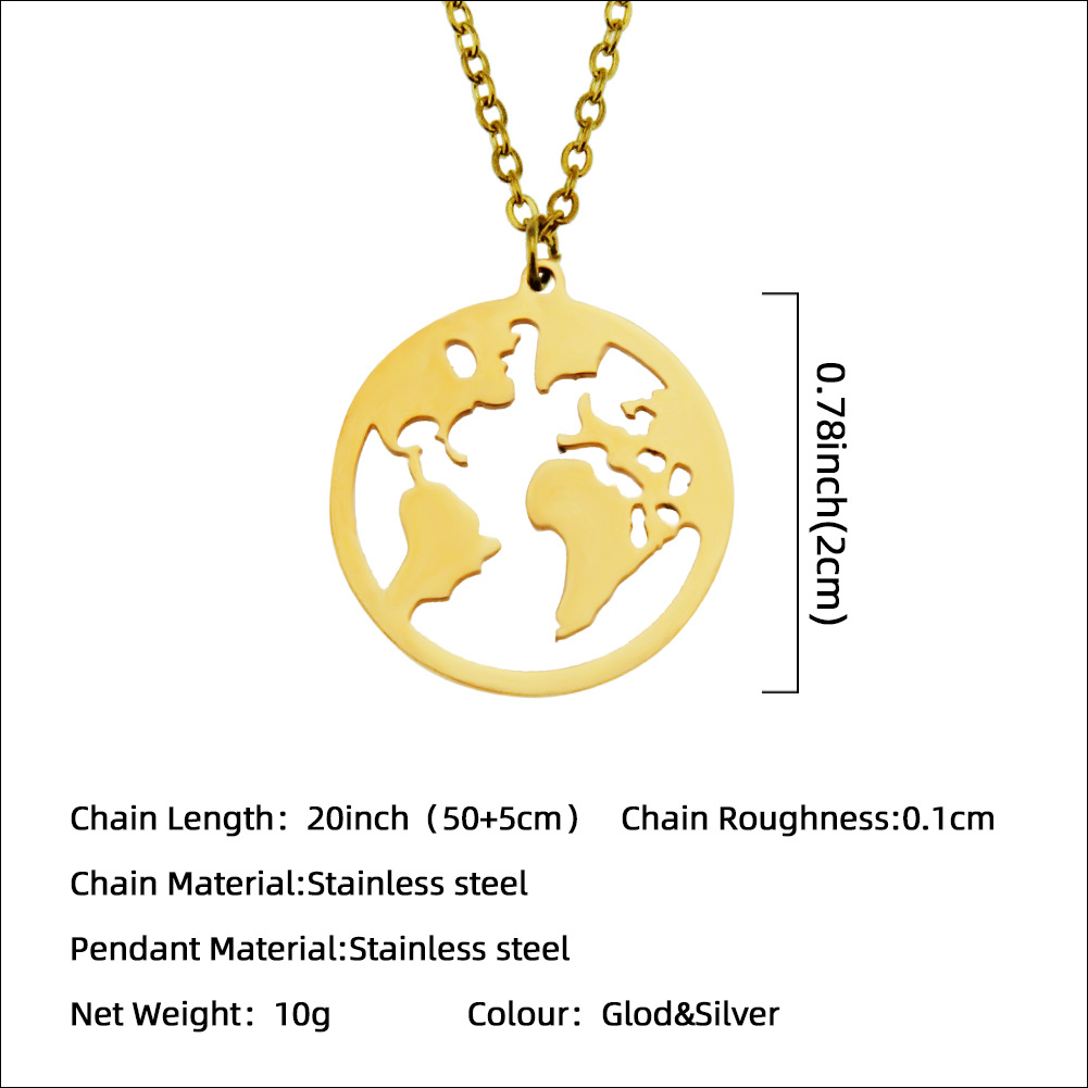 Fashion Geometric Stainless Steel World Map Pendant Glossy Three-dimensional Creative Necklace display picture 3