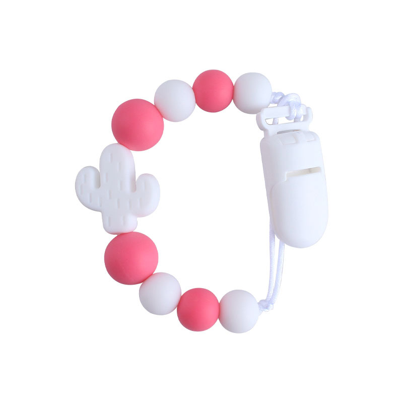 Bebé plástico chupete clip bebé calmante silicona cactus chupete cadena anti-gota cadena Amazon nuevo caliente
