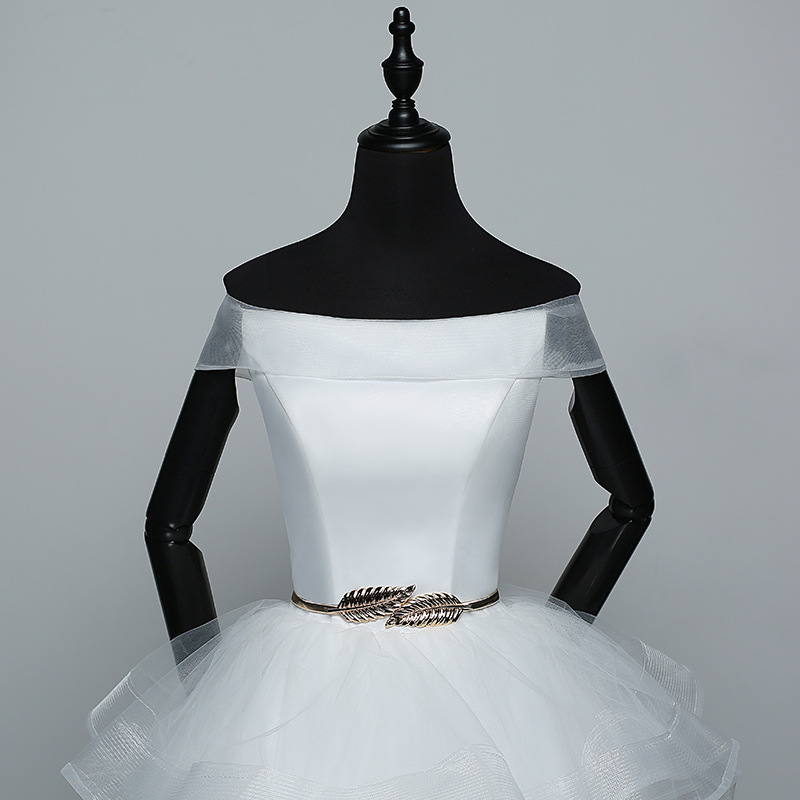 Vestido de novia estilo 2026 con diseño de hombros descubiertos, efecto adelgazante, largo hasta el suelo, estilo sencillo para mujeres pequeñas, vestido de novia ligero estilo francés para salir. image 3