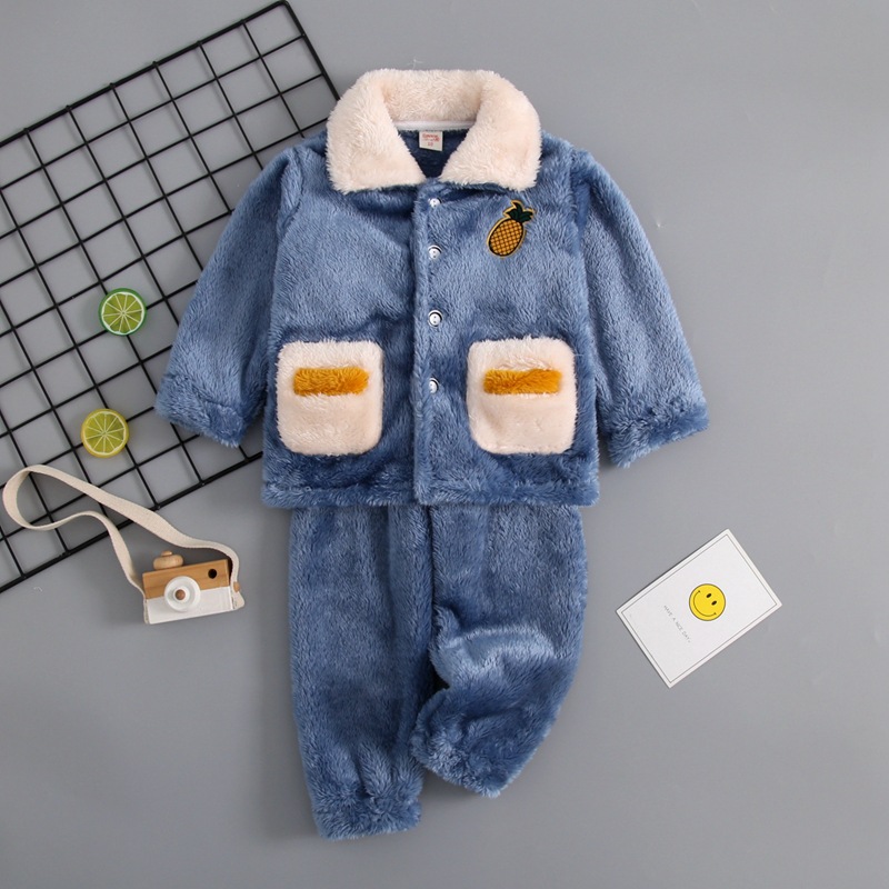 children Flannel Pyjamas Autumn and winter boy girl baby keep warm Plush Solid Coral Home Furnishings