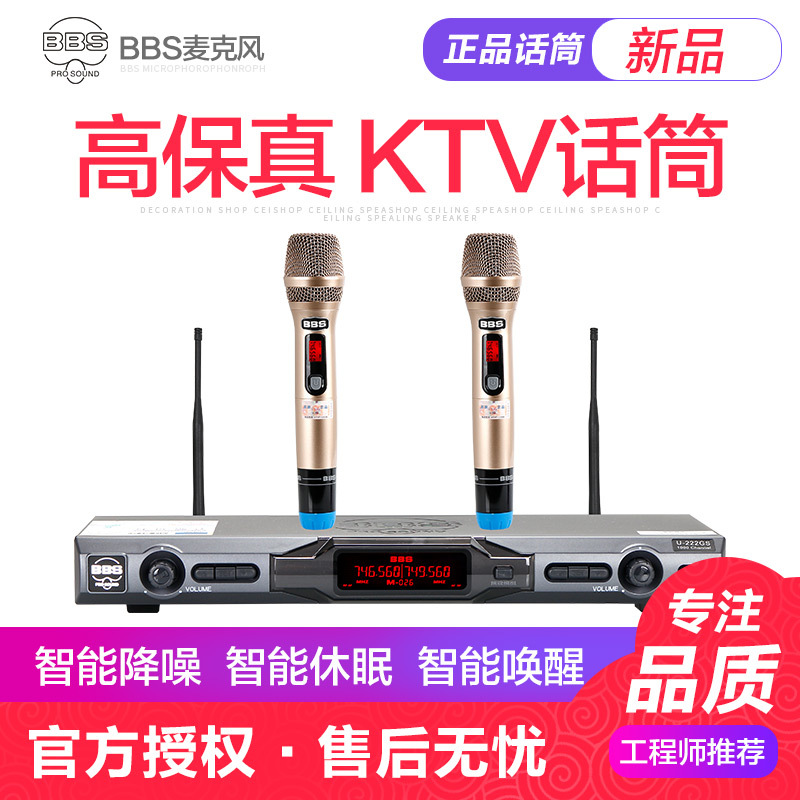 BBS U-222GS无线话筒KTV专业麦克风手持K歌U段可调频一拖二防啸叫|ru
