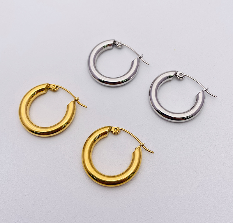 1 Pair Fashion Circle Titanium Steel Plating Hoop Earrings display picture 2