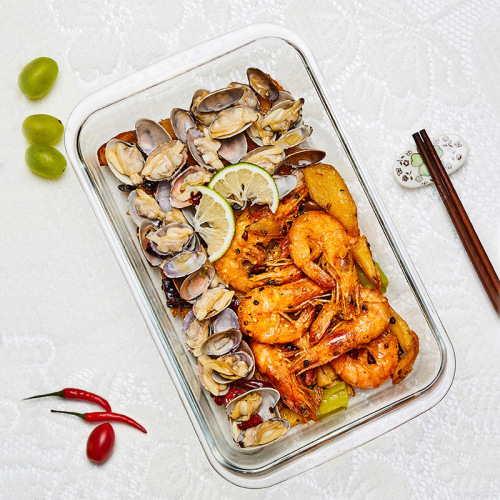 Rectangular heat-resistant glass baking pan, large-capacity steamed grilled fish plate, barbecued rice plate, microwave oven baking plate