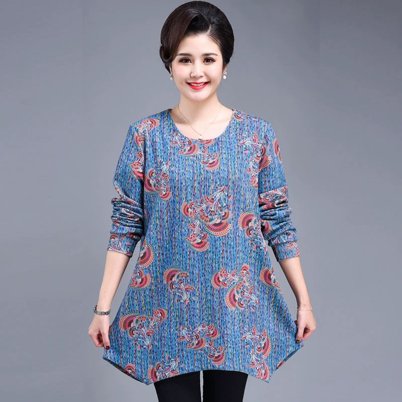 Весенняя и осенняя одежда Базовая рубашка Средняя Длина Плюс Размер Женская футболка с длинными рукавами для женщин среднего и пожилого возраста Весна и осень и зима Топ в западном стиле Маленькая рубашка для среднего возраста