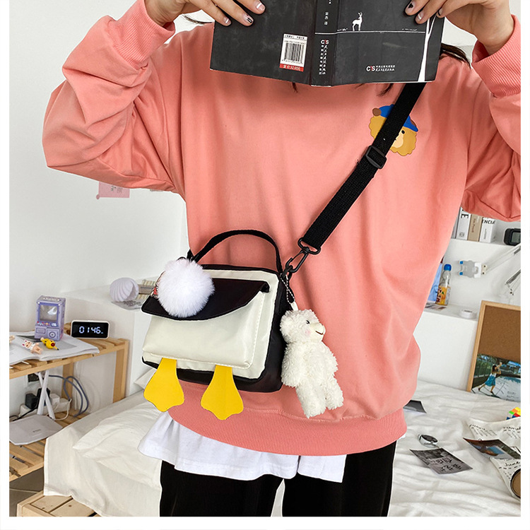 Creative and personalized duck-butted single-shoulder small square bag for women 2021 cross-border bag canvas mobile phone coin purse undefined